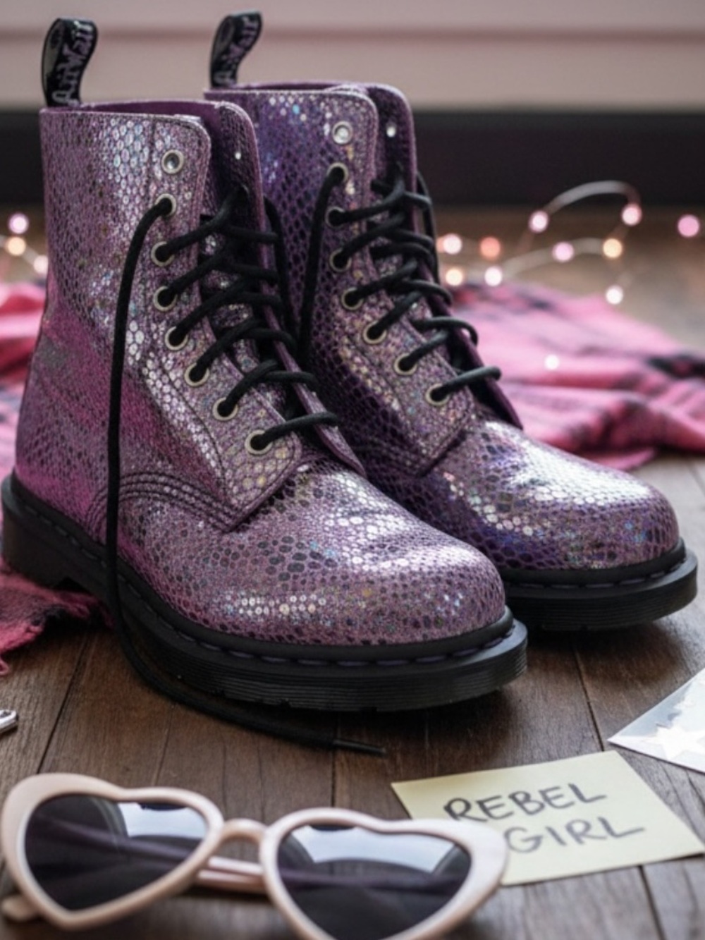 Dr. Martens 1460 Pascal Pink/Purple Snake Metallic Suede Combat Boots Size 7